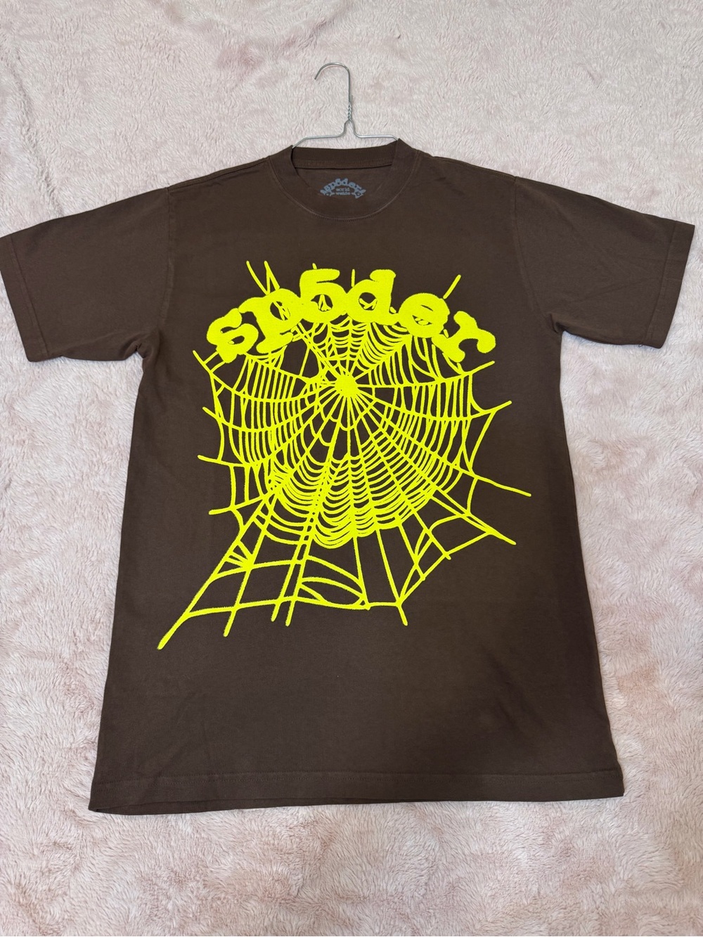 Spider Web Graphic Short Sleeve Shirt - Brown/Neon Yellow